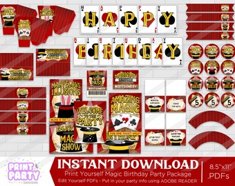 Afdrukbare magie Toon Birthday Party Decorations, goochelaar Birthday Party Supplies decoraties, Magic Party, bewerken jezelf. Instant Download