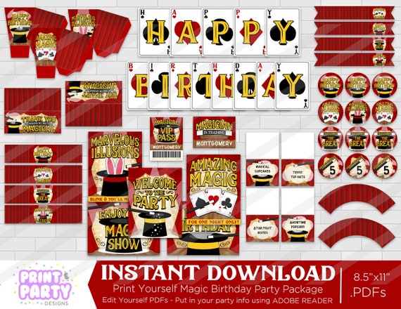 Printable Magic Show Birthday Party Decorations Magician Birthday