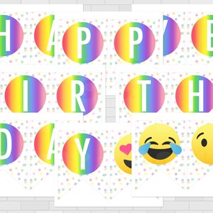 Printable Rainbow Emoji Happy Birthday Banner, Emoji Birthday Party ...