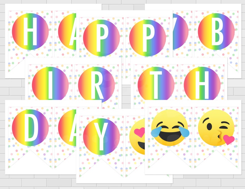 Printable Rainbow Emoji Happy Birthday Banner Emoji Birthday Etsy