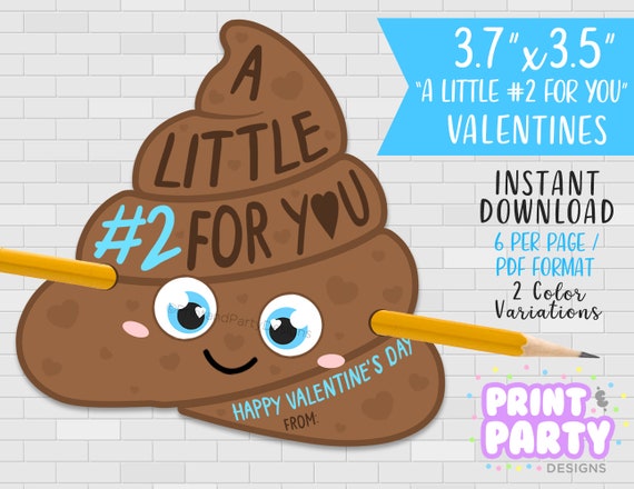 Printable Poop Emoji Pencil Valentines, A Little Number 2 For You, Boy's Valentines Day Cards, Funny Gross Valentine, Instant Download Il_570xn