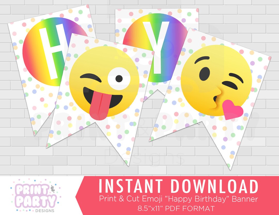 Printable Rainbow Emoji Happy Birthday Banner, Emoji Birthday Party ...