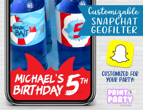Custom Shark Fin Snapchat Geofilter, Shark Birthday Party, Boy's Great White Shark Snapchat Filter, Shark Party Supplies, Shark Week Filter Il_570xn