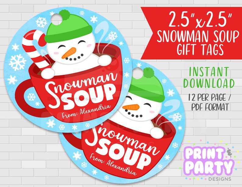 Printable Snowman Soup Christmas Party Favor Gift Tags - Etsy