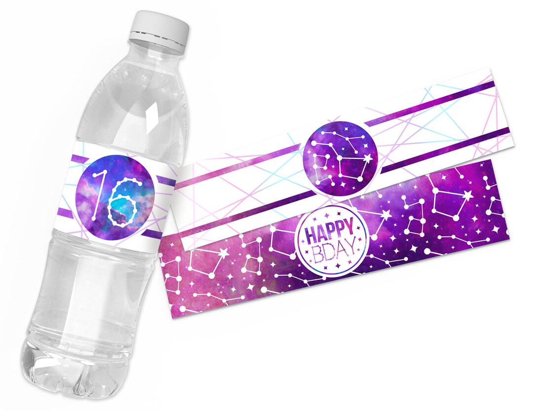Printable Galaxy Water Bottle Labels, Galaxy Birthday Party Supplies ...