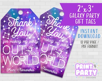 Printable Galaxy Birthday Party Favor Gift Tags, Galaxy Treat Bag Labels, Thank You For Making My Party Out of This World, Instant Download