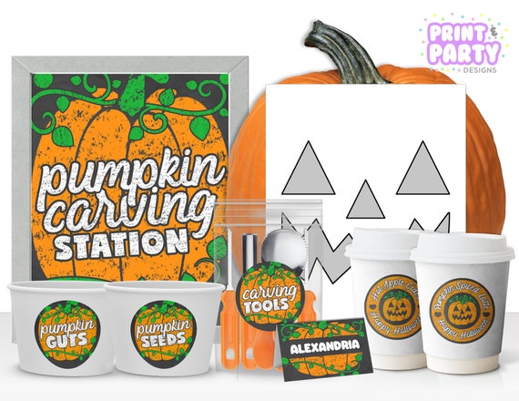 Printable Chalkboard Pumpkin Carving Party Kit, Halloween Activity, Pumpkin Carving Sign, JackOLantern Carving Station, Instant Download Il_570xn
