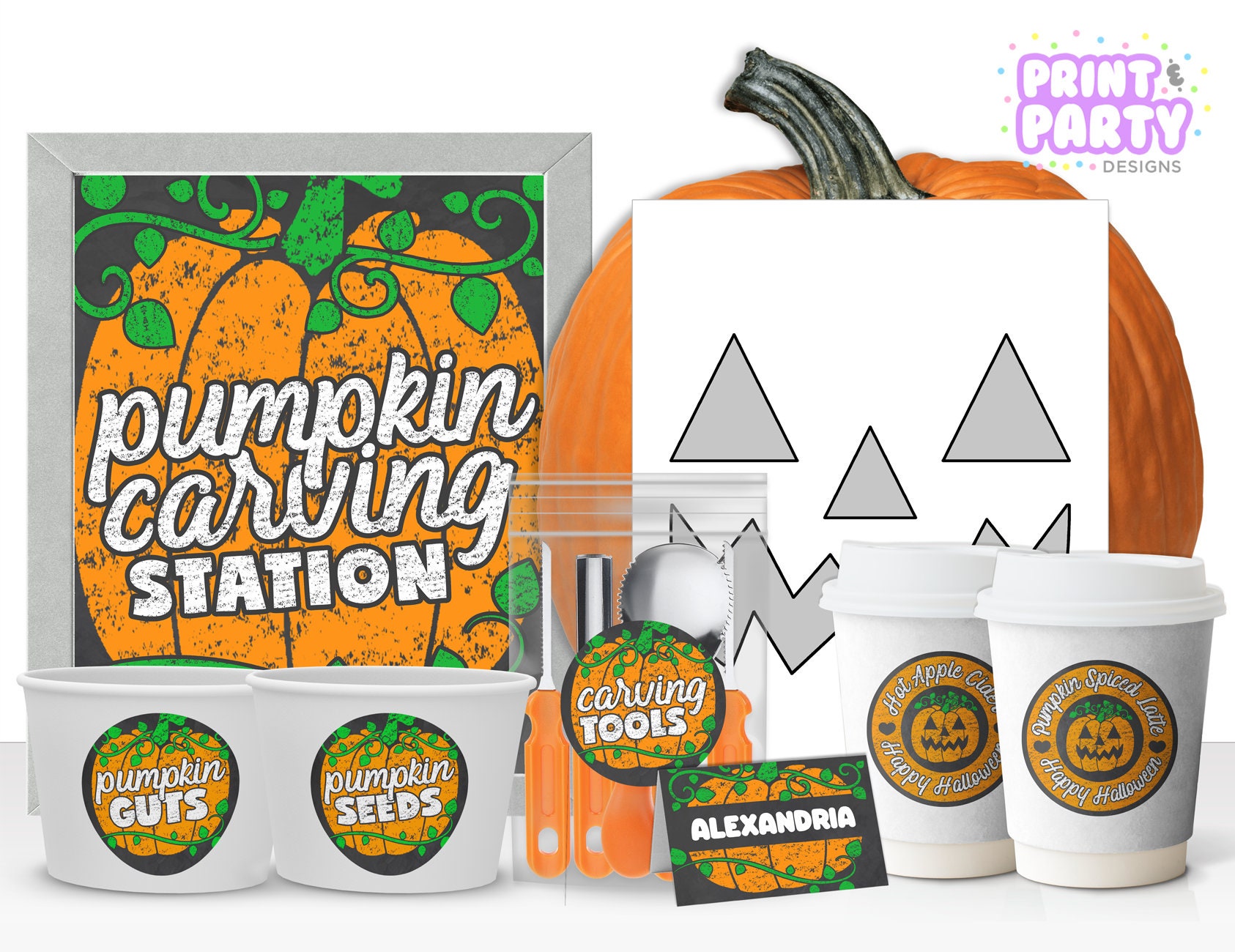 Printable Chalkboard Pumpkin Carving Party Kit Halloween Etsy