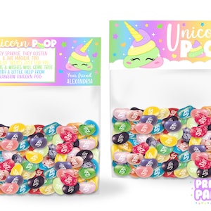 Printable Unicorn Poop Treat Bag Toppers, Girl&#39;s Birthday Party Favor, Rainbow Unicorn Party Supplies, Edit Yourself, Instant Download