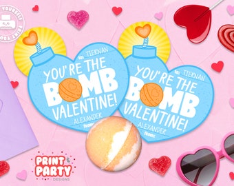 Printable You're the Bomb Valentine's Day Card, Bath Bomb Valentine, You're the Bomb Gift Tags, Valentine Classroom Gift, Instant Download