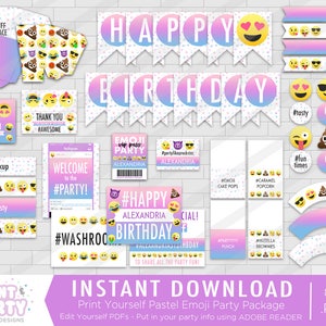 Printable Pastel Emoji Birthday Party Decor, Emoji Birthday Party Decor, Printable Emoji Party Decor, Instant Download, Adobe Reader image 1