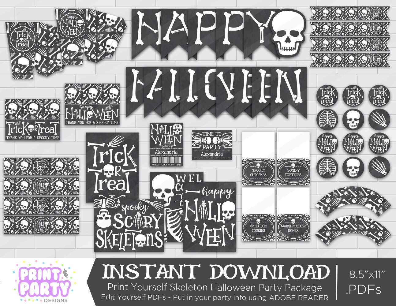 Printable Skeleton Halloween Party Decorations Halloween - Etsy