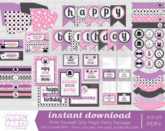 Paquete de fiesta de cumpleaños mágico de la niña - tema mágico - fiesta del mago - fiesta de cumpleaños mágica imprimibles - DIY - descarga instantánea - Adobe Reader