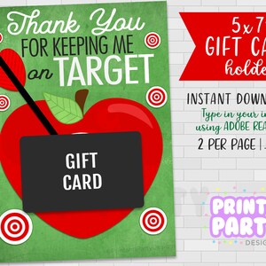 5&quot;x7&quot; Printable Thank You For Keeping Me On Target Gift Card Holder, Teacher Appreciation Card, End of Year Teacher Gift, Instant Download
