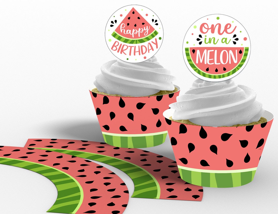 Printable Watermelon Cupcake Toppers &amp; Wrappers, Watermelon Birthday Party Supplies, Summer ...