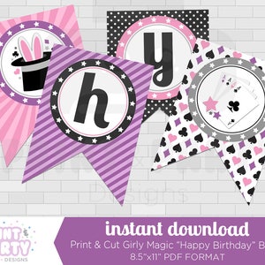 Girl&#39;s Magic Happy Birthday Banner - Magic Birthday Party - Magic Banner - Magician Party - Magic Theme Party - Instant Download