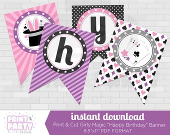 Magic Happy Birthday Banner voor meisjes - Magische verjaardagsfeestje - Magische banner - Goochelaarfeest - Magisch themafeest - Direct downloaden
