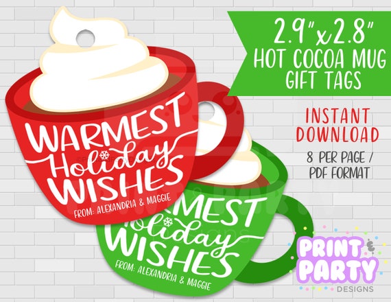 Printable Christmas Hot Cocoa Kit Party Favor Treat Bag Topper