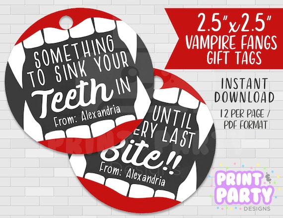 Printable Vampire Fangs Halloween Party Favor Gift Tags, Kids Halloween Party Favor, Something to Sink Your Teeth Into, Instant Download Il_570xn
