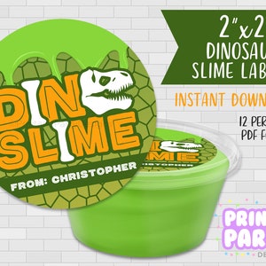 Printable Dinosaur Slime Container Labels, Dinosaur Party Favor Tags, Dino Slime Craft, Jurassic Park Birthday Party Ideas, Instant Download
