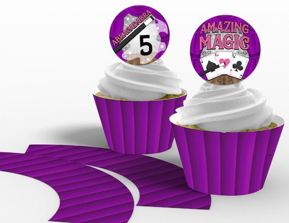 Printable Girls Magic Cupcake Toppers & Wrappers, Magician Birthday Party, Magic Show, Magic Birthday Party Supplies, Instant Download Il_570xn