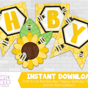 Afdrukbare Bumble Bee Happy Birthday Banner, Honey Bee Party Decorations, Bee Party Printables, Honey Bee Banner, Instant Download