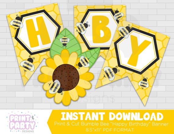 Printable Bumble Bee Happy Birthday Banner, Honey Bee Party Decorations, Bee Party Printables, Honey Bee Banner, Instant Download Il_570xn