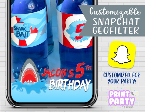 Custom Shark Snapchat Geofilter, Shark Birthday Party, Boy's Great White Shark Snapchat Filter, Shark Party Supplies, Shark Week Filter Il_570xn