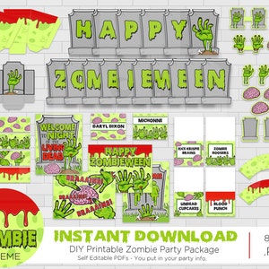 Printable Boy&#39;s Zombie Halloween  Party Decorations, Zombie Halloween Party, Printable Walking Dead Party, Print Yourself, Instant Download