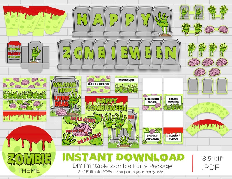 Printable Boy S Zombie Halloween Party Decorations Etsy