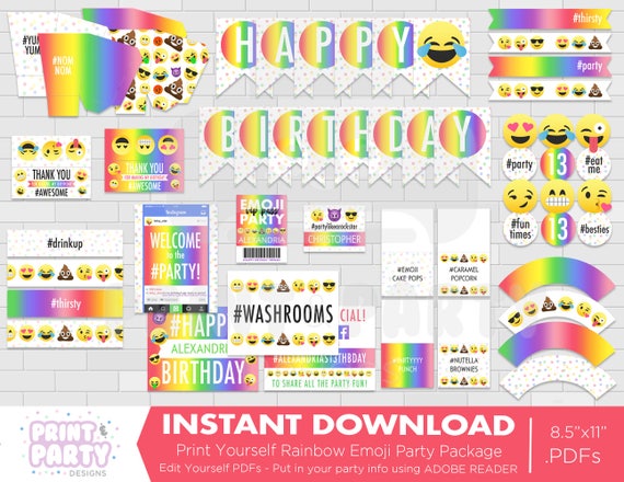 RAINBOW BIRTHDAY PARTY DECORATIONS, INSTANT DOWNLOAD