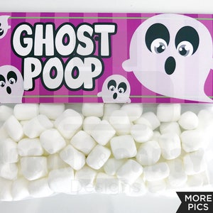 Printable Ghost Poop Halloween Treat Bag Toppers, Kids Halloween Party Favor, Halloween Classroom Gift, Loot Bag Toppers, Instant Download image 1