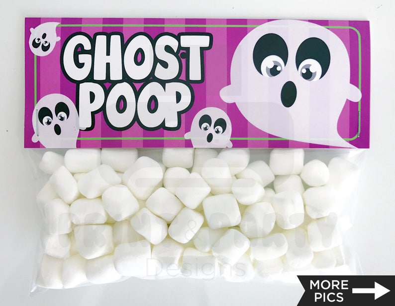 Printable Ghost Poop Halloween Treat Bag Toppers, Kids Halloween Party Favor, Halloween Classroom Gift, Loot Bag Toppers, Instant Download image 1
