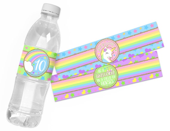Printable Gold Glitter Rainbow Unicorn Water Bottle Labels, Unicorn Birthday Party Supplies, Rainbow Bottle Wraps, Instant Download Il_570xn