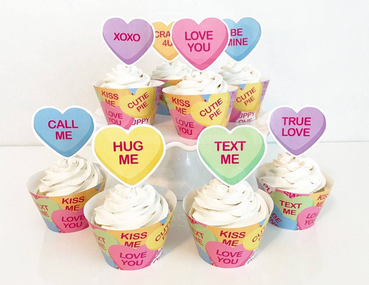 Conversation Hearts Edible Cupcake Toppers – Sprinkle Pop