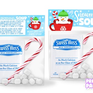 Printable Snowman Soup Treat Bag Toppers, Kid&#39;s Christmas Party Favor, Holiday Snowman Treat Bag Toppers, Edit Yourself, Instant Download