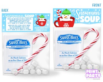 Printable Snowman Soup Treat Bag Toppers, Kid's Christmas Party Favor, Holiday Snowman Treat Bag Toppers, Edit Yourself, Instant Download