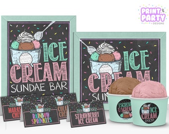 Printable Chalkboard Ice Cream Sundae Bar Kit, Ice Cream Birthday Party Supplies, Ice Cream Bar Sign, Ice Cream Social, Instant Download