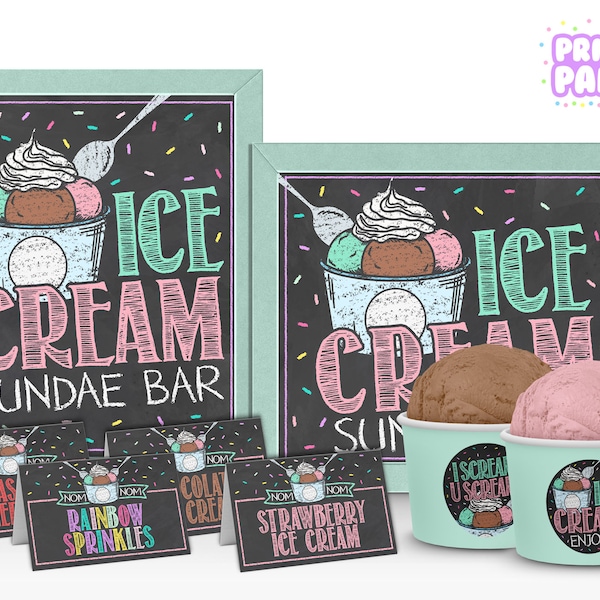 Printable Chalkboard Ice Cream Sundae Bar Kit, Ice Cream Birthday Party Supplies, Ice Cream Bar Sign, Ice Cream Social, Instant Download