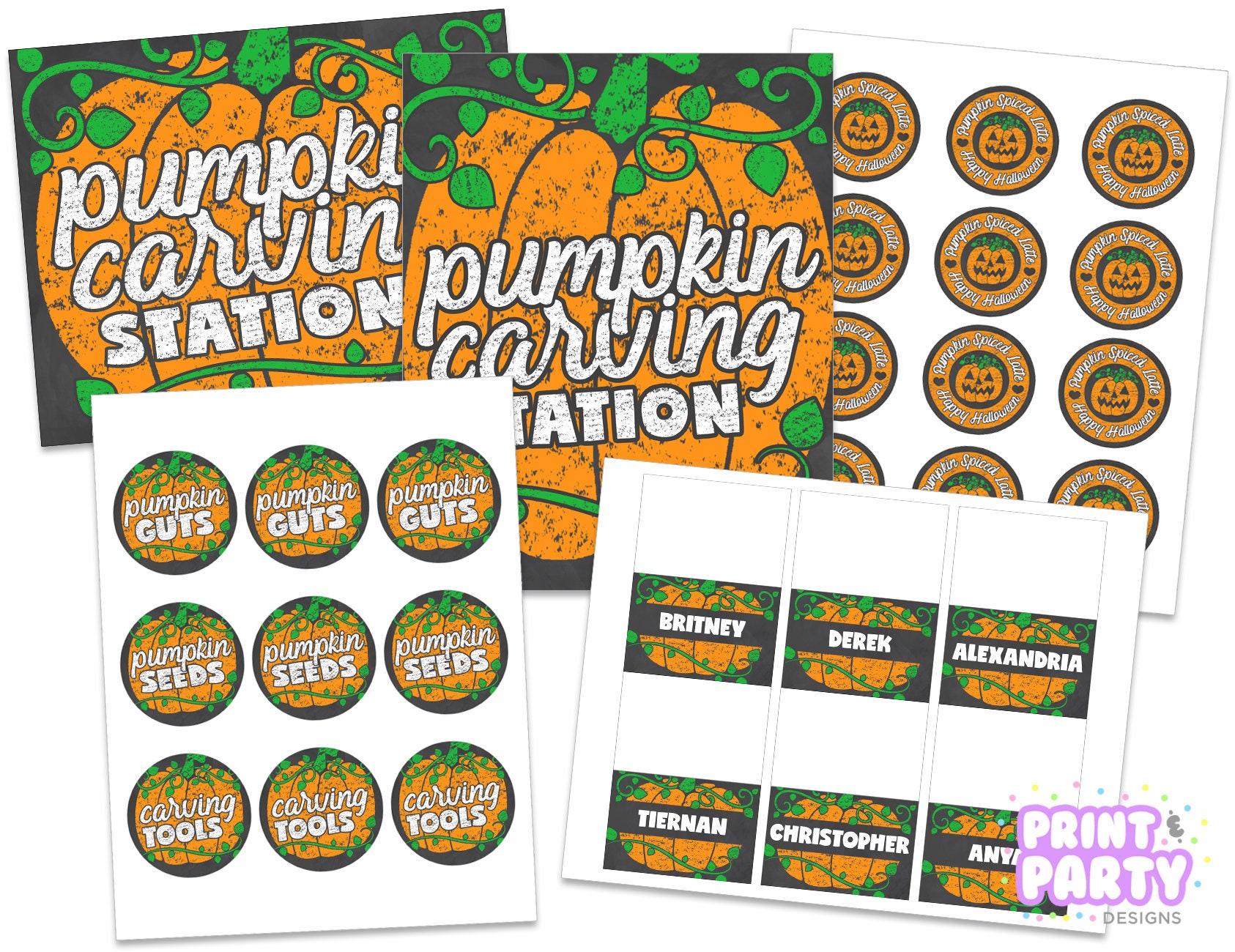 Printable Chalkboard Pumpkin Carving Party Kit Halloween Etsy