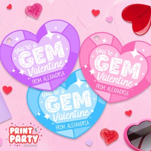 Printable Diamond You&#39;re a Gem Valentine Gift Tags, Ring Pop Valentine, Jewel Valentine, Valentine&#39;s Day Classroom Gift, Instant Download