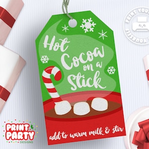 Printable Hot Cocoa on a Stick Gift Tags, Hot Chocolate Gift Tags, Christmas Gift Tags, Holiday Gift Tags, Instant Download