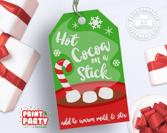 Printable Hot Cocoa on a Stick Gift Tags, Hot Chocolate Gift Tags, Christmas Gift Tags, Holiday Gift Tags, Instant Download