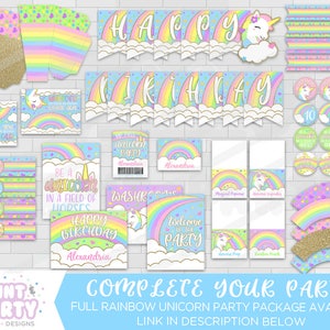 Printable Rainbow Unicorn Happy Birthday Banner, Unicorn Birthday Party, Glitter Unicorn Banner, Rainbow Unicorn Party, Instant Download image 3