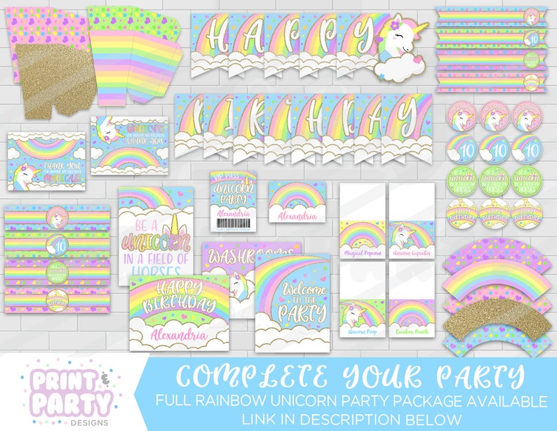 Printable Rainbow Unicorn Happy Birthday Banner, Unicorn Birthday Party, Glitter Unicorn Banner, Rainbow Unicorn Party, Instant Download image 3