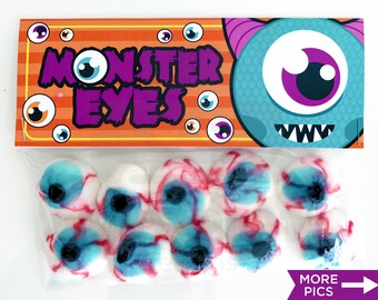 Printable Monster Eyes Halloween Treat Bag Toppers, Kids Halloween Party Favor, Halloween Classroom Gift, Loot Bag Toppers, Instant Download