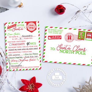 Carta oficial imprimible 5x7 a Papá Noel + sobre a juego, carta de querido Papá Noel, correo en trineo, actividad navideña para niños, descarga instantánea
