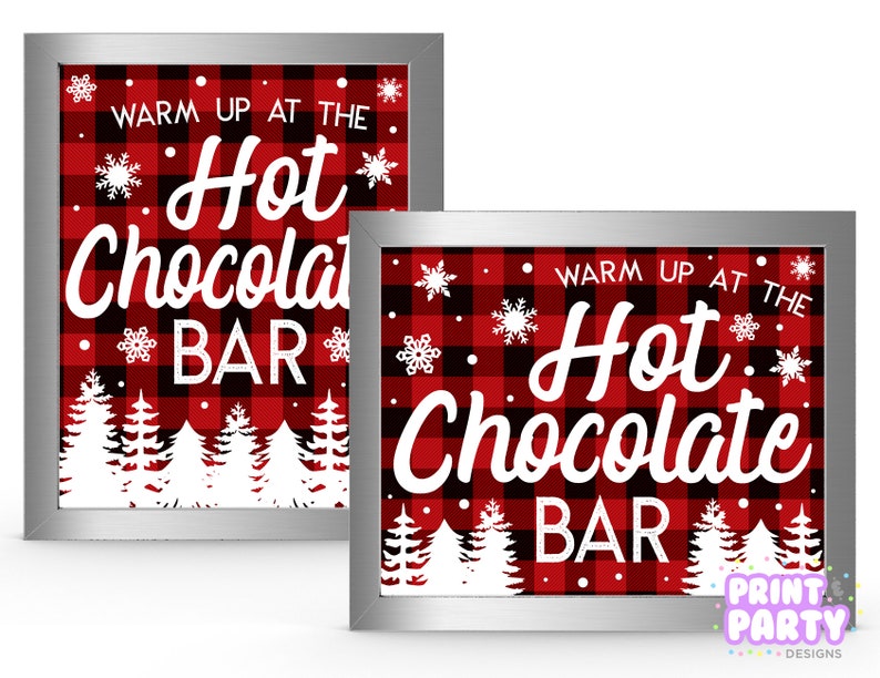 Printable Buffalo Plaid, Hot Chocolate Bar Kit, Office Holiday Party, Hot Cocoa Bar, Warm Up at the Hot Chocolate Bar, Instant Download image 3