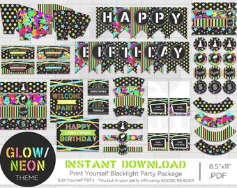 Printable Neon Blacklight Birthday Party Decor, Blacklight Birthday Party, Neon Glow Party Printables, Instant Download, Adobe Reader