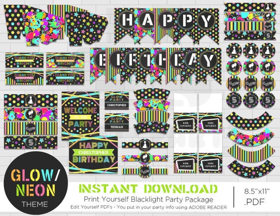 Printable Neon Blacklight Birthday Party Decor Blacklight Etsy